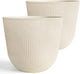 WORTH Garden Round Large Planter Pot Set of 2-17.5" Dia x 15.5" H - Durable Plastic Beige Plant Tree Pots with Vertical Stripe Textured Finish, Drainage Hole for Indoor, Outdoor, Front Porch, Patio