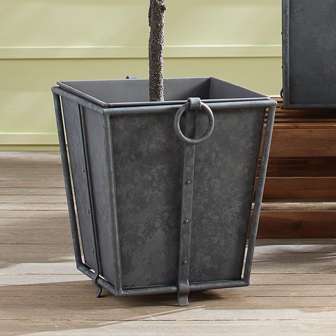 MY SWANKY HOME Large Minimalist Classic Metal Box Planters Liners Square Industrial Rivets Gray