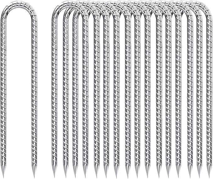 Rebar-Stakes-12-Inch-Galvanized, U Hook Trampoline Stakes 20 Pack Ground Anchors Tent Stakes Heavy Duty for Plants Anti-Rust Landscape Fabric Stakes Artificial Turf