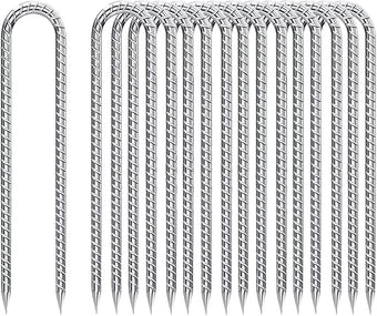 Rebar-Stakes-12-Inch-Galvanized, U Hook Trampoline Stakes 20 Pack Ground Anchors Tent Stakes Heavy Duty for Plants Anti-Rust Landscape Fabric Stakes Artificial Turf