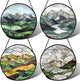 Stained Glass Window Hanging 4 Pcs Set Mountain River Landscape Large 11.8" - Suncatcher Door Garden Sun Catcher Decor Birthday Mother's Day for Mom Woman Nana Girl Boy Friend
