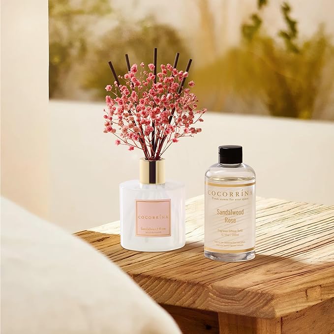 COCORRÍNA Refill - Sandalwood Rose 6.7 Fl.oz Reed Diffuser Refill with 8 Sticks