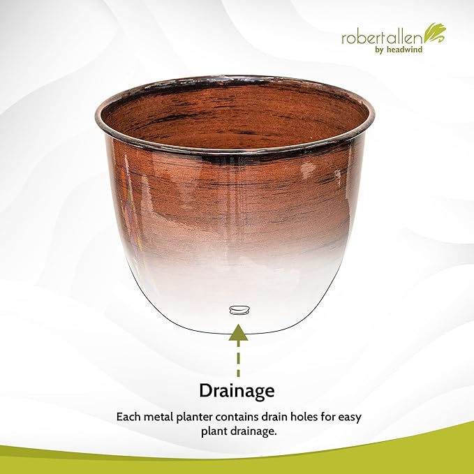 Headwind Glazed Ironstone Hamilton Collection Decorative Plant Pot – 8" Chestnut Brown Pot – Lightweight & Durable with Drainage Flower Pots for Indoor Plants & Outdoor Planter Use by Robert Allen