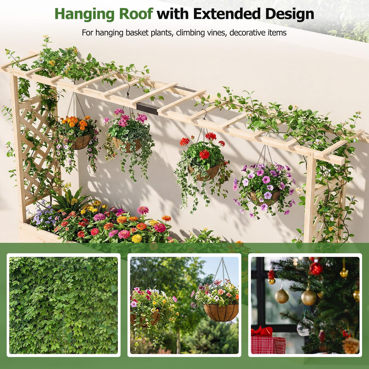 HAPPYGRILL 2 45" Raised Garden Bed with Trellis & Hanging Roof