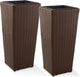 Casafield Set of 2 All-Weather Outdoor Planters with Liners, Tall Tapered Plant Boxes with Flower Pots for Front Porch, Patio, Garden - Espresso