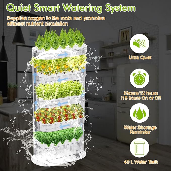 Lyfreen 5-Tier Smart Hydroponics Growing System Kit with LED Grow Light, Hydroponic Tower for 80 Plants, Self-Watering Indoor Herb Garden for Herbs Vegetables Salad Greens, 40L Water Tank
