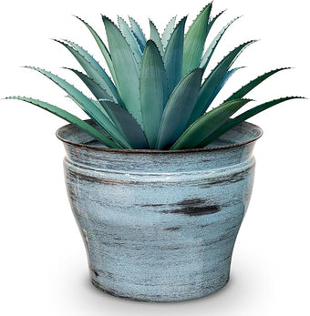 Headwind Glazed Ironstone Vanhorne Collection – 12" Azure Blue Decorative Plant Pot – Lightweight & Triple Coated w/Drainage Flower Pots for Indoor Plants & Outdoor Planter Use by Robert Allen