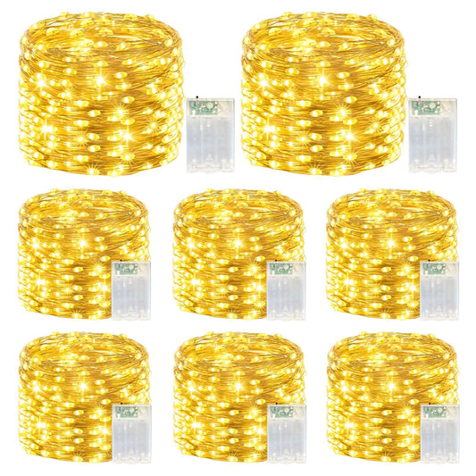 LitHome 8 Pack Warm White Fairy Lights Battery Operated, Each 20 FT 60 LED