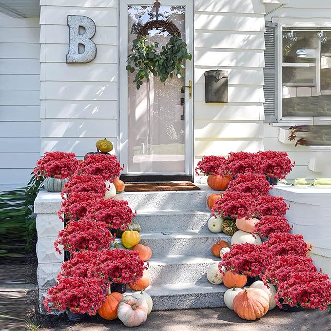 Uieke 72 Bundles Artificial Fake Flowers Outdoor UV Resistant Faux Plants Plastic Cemetery Flowers No Fade Outside Home Garden Porch Window Box Summer Décor -Rose Red