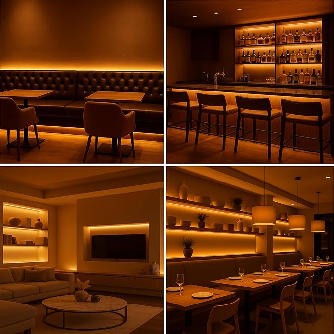 FluFlux Candlelight COB LED Strip Lights 2400K, 5W/FT, 16.4FT 24V LED Tape Light with 3M VHB Backing, CRI 95, UL Listed, Cuttable, Dimmable, Bendable for Bars, Restaurants, Relaxing (NO Power Supply)
