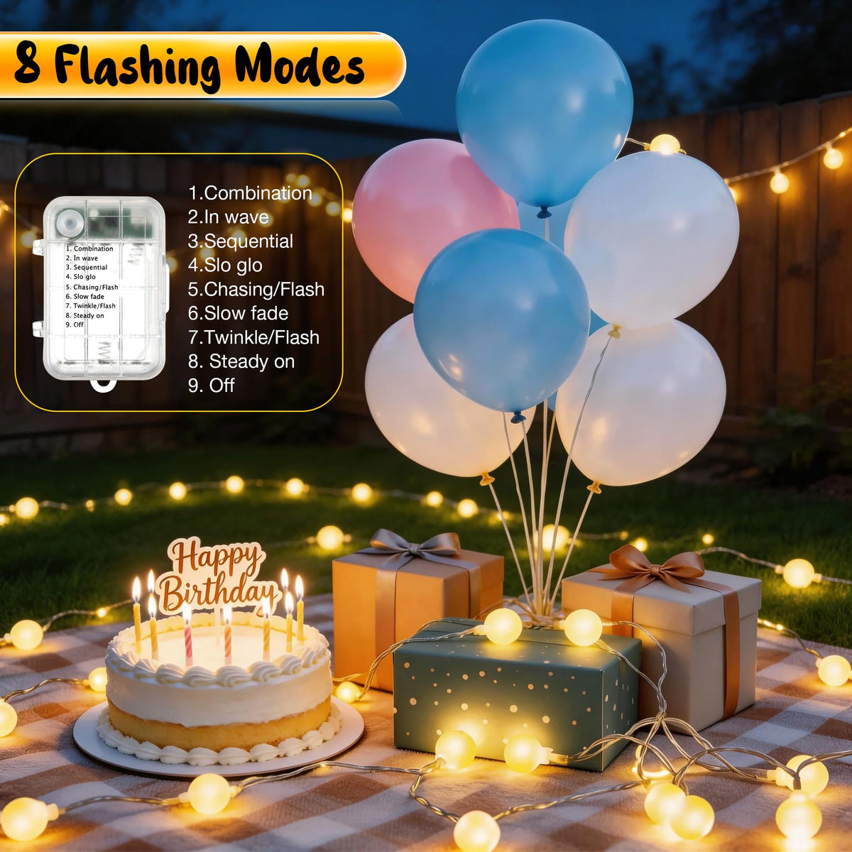 Enhon 50 LED Battery Operated Globe String Lights, with Timer, 8 Modes