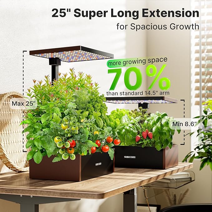SUNCOZE 20 Pods Hydroponics Growing System Kit, Indoor Herb Garden with 30W LED Grow Light, 10L Large Water Tank, Up to 25" Height, Plants Germination Kit with Quiet Pump, Black