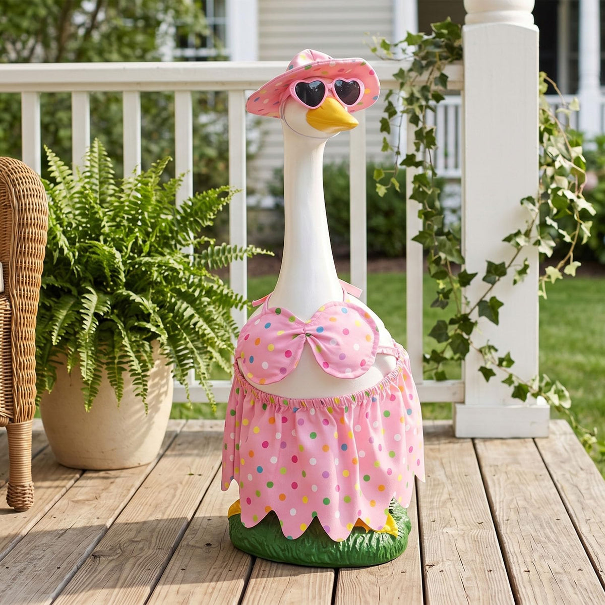 Porch Goose Statue with Outfits 20" Resin White Goose Indoor/Outdoor Decor