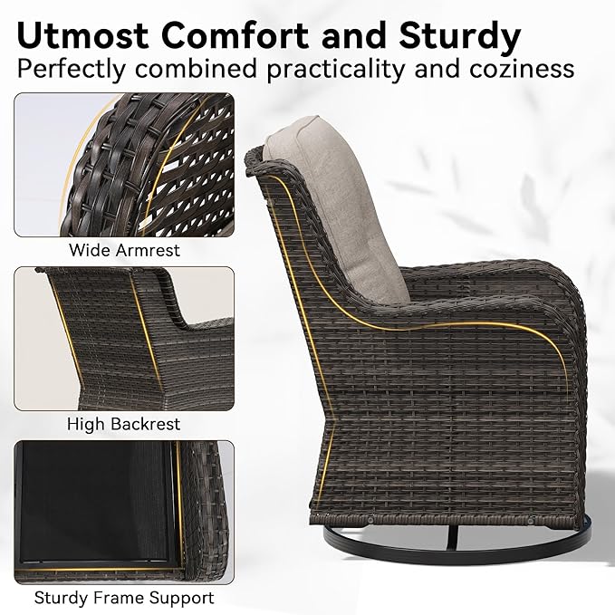 9 Piece Outdoor Wicker Patio Furniture Set, Patio Chairs Set with Thickened Olefin Cushions, High Back and Deep Seating, Hand-Woven PE Rattan, Ottoman for Porch, Deck