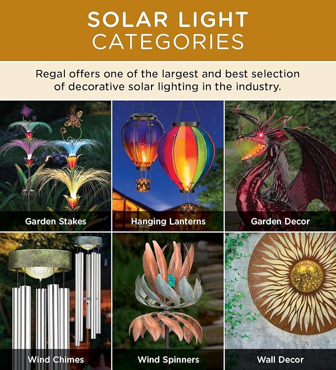 Regal Art & Gift Hot Air Balloon Solar Lantern – Hanging Solar-Powered LED Lights, Waterproof Portable Decorative Outdoor Lamp Made of Metal & Glass for Garden, Patios & Pathway – Stripe (Large)