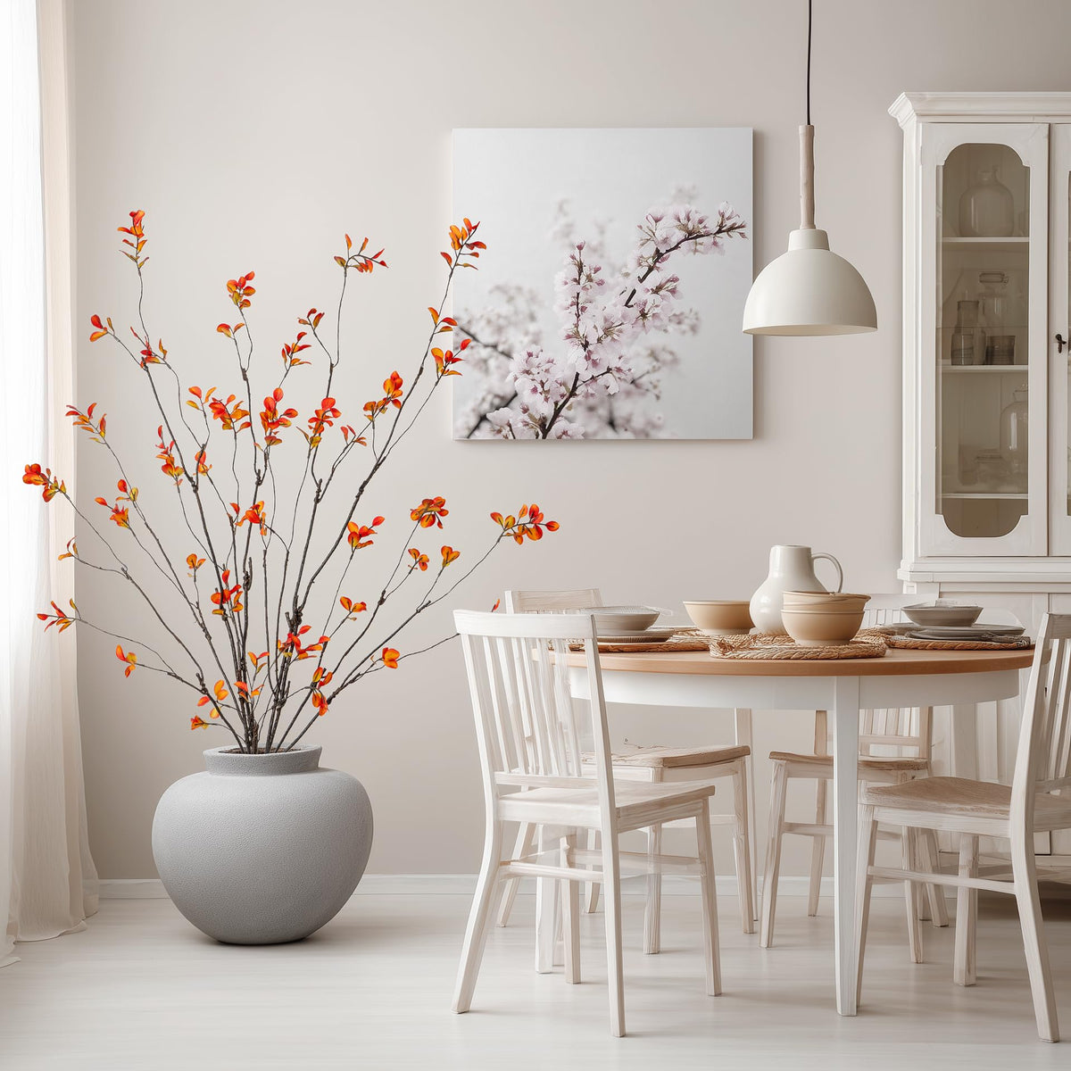 Ttranewsoo 4 Pcs Tall Fall Branches for Floor Vase, 47.2 Inch Artificial Ficus Branches, Faux Eucalyptus Stems and Fall Greenery Stems for Autumn Home Decor, Orange, Vase Not Included