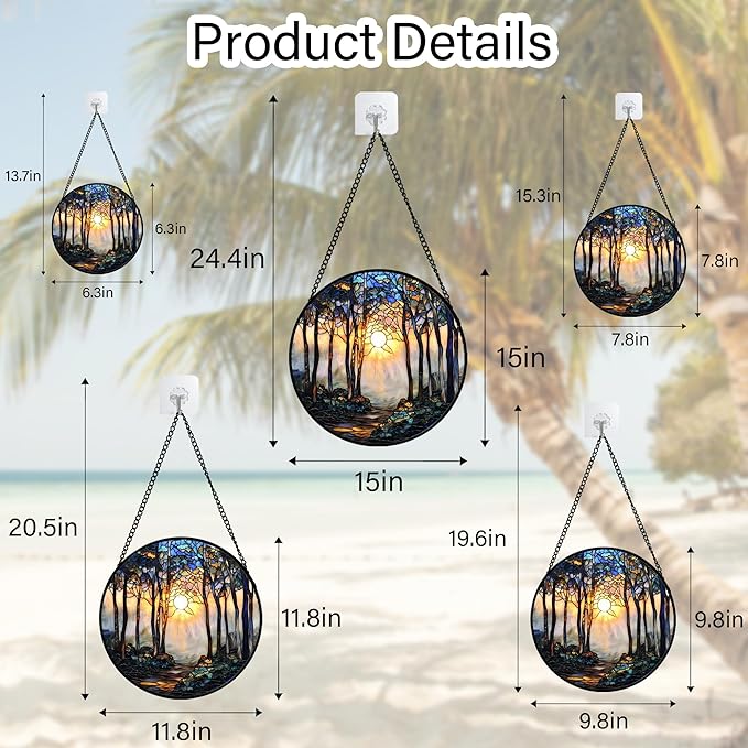 DASTOLL Stained Glass Window Hanging, Forest Sunrise Smoke Blue Brown Tree Suncatcher for Doors Window Home Landscape Sun Catchers Decor Mother's Day Birthday Gifts for Women, Men Mom 9.8 in