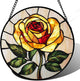 Stained Glass Window Hanging - Elegant Yellow Rose Flower Sun Catcher for Door Garden Home Decor Suncatcher Christmas Mother's Day Birthday Gifts for Women Mom Girl Nana Friend 6.3 in