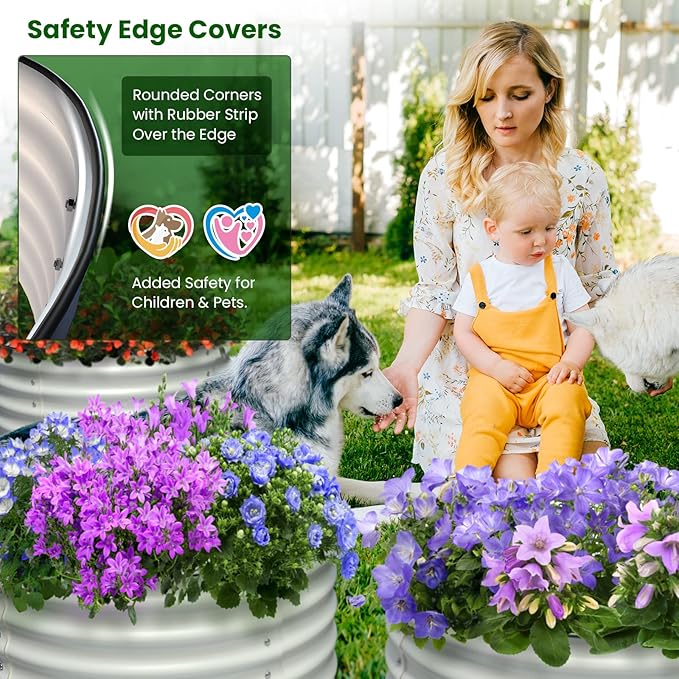 Olle Twin Round Raised Beds for Gardening, Galvanized Planter Box for Vegetables, Metal Raised Garden Bed Easy Setup Round Metal Raised Bed for Urban Farming, Ivory 24" X 17"