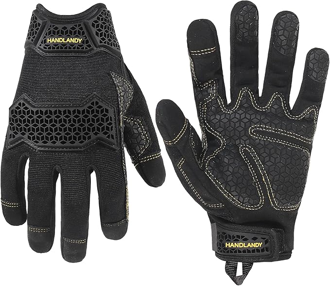HANDLANDY Work Gloves for Men & Women, Utility Mechanic Working Gloves Touch Screen, Flexible Yard Work Gloves