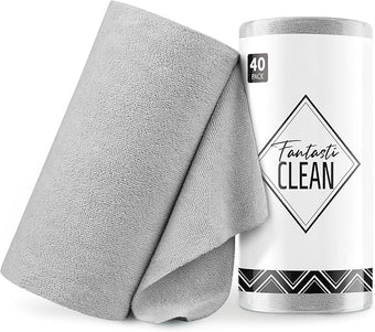 Fantasticlean Microfiber Cleaning Cloth Roll -40 Pack, Tear Away Microfiber Towels, 12" x 12", Reusable, Washable, Scratch Free, Ultra Absorbent Dishcloth for for All-Around Cleaning Supplies (Grey)