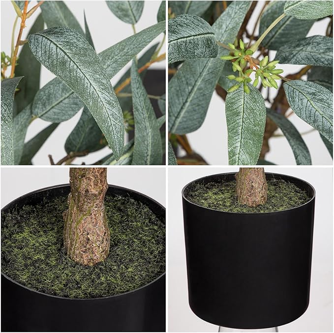 Briful Artificial Eucalyptus Tree Realistic Potted Dutch Faux Eucalyptus Tree in Black Pot 2ft Porch Floor Fake Tree for Home Decor Indoor Outdoor Farmhouse Wedding