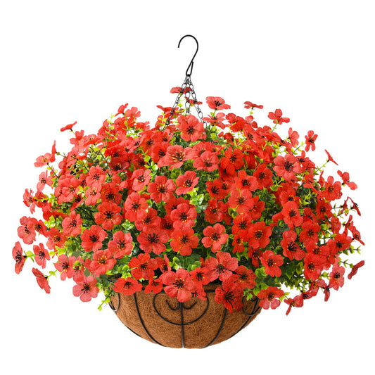 Artificial Hanging Flowers Basket for Outdoor, UV Resistant Plants Daisy