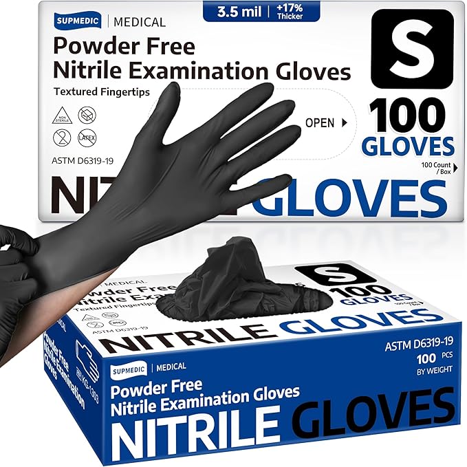 Medical Soft Max™ Black Nitrile Disposable Gloves, 100 Pcs, Latex-Free & Powder-Free Food Safe Food Prep Exam Gloves