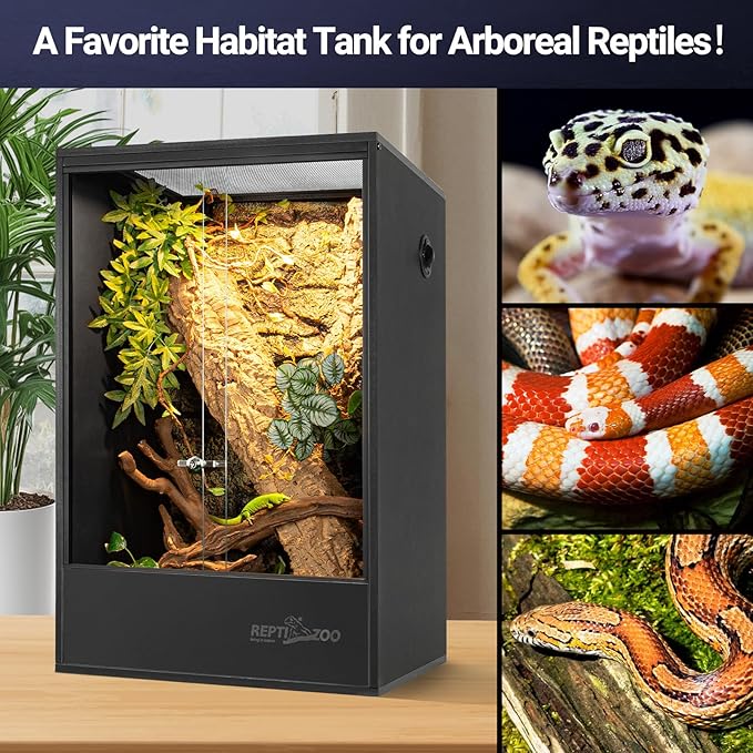 REPTIZOO 67 Gallon PVC Tall Reptile Tank, 24 x18x36 inch Large Reptile Terrarium for Gecko Lizard Chameleon Frog Snake, Enclosure Habitat with Sliding Door & Top Screen Ventilation