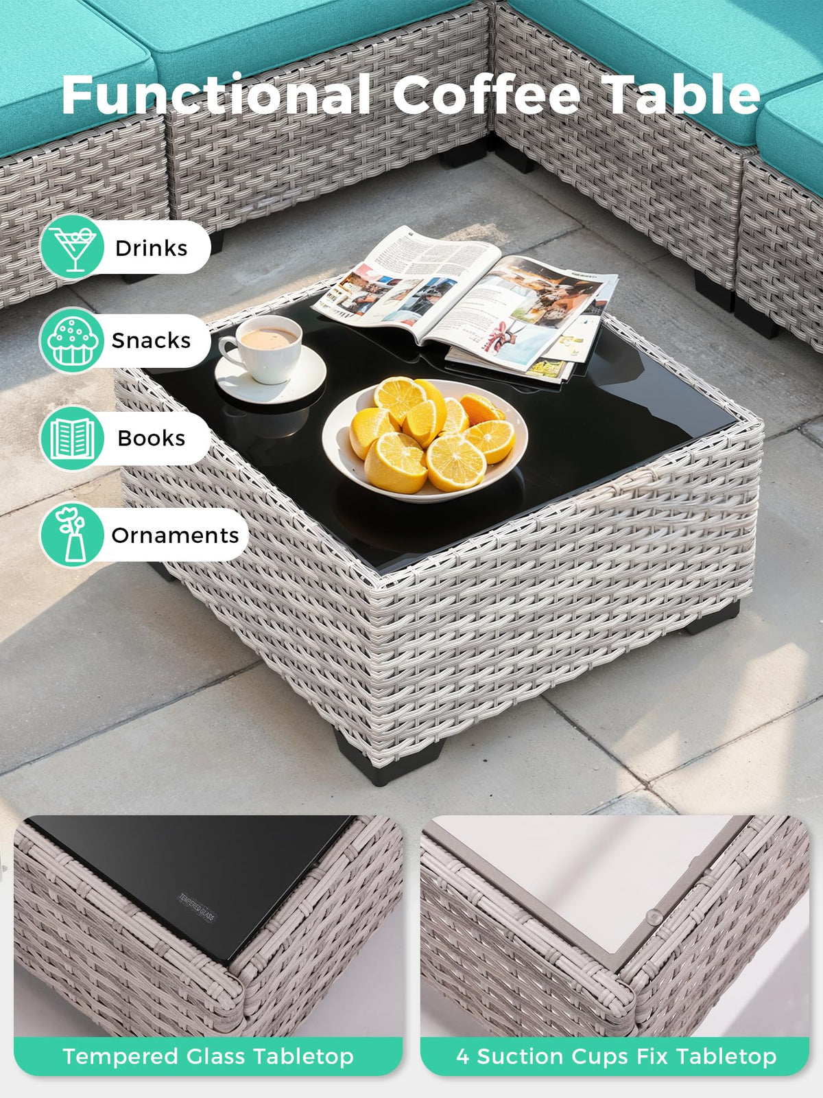 7 Piece Outdoor Wicker Patio Furniture Set with Fire Pit Table
