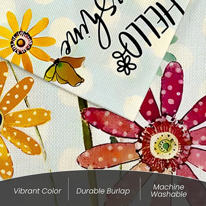 Spring Flowers House Flags for Outdoor, Hello Sunshine Sunflower Daisy Yard Flags for Outside,Summer Seasonal Decorative Flag for Farmhouse Holiday Decoration 28x40 Inch Double Sided