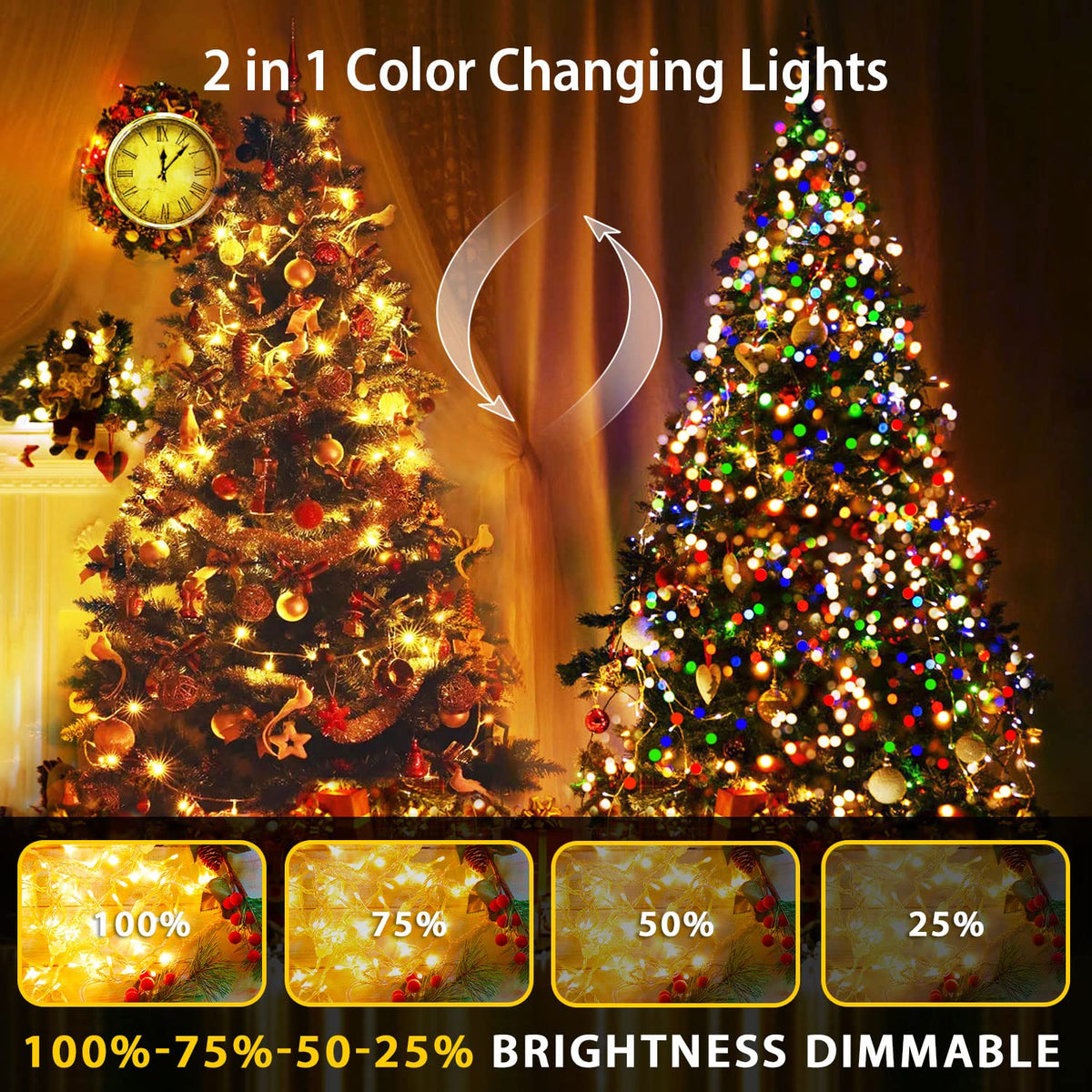 JMEXSUSS 200 LED Warm White & Multicolor Color Changing String Lights