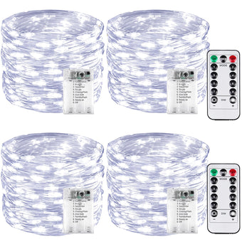 4 Pack 60 LED Fairy Lights Battery Operated with Remote, 20 FT Cool White