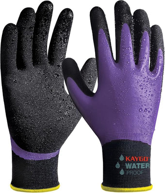KAYGO Waterproof Work Gloves for Men and Women, Rubber Coated Non-slip Working Gloves for Garden, Outdoor Construction,KG150,Purple,L