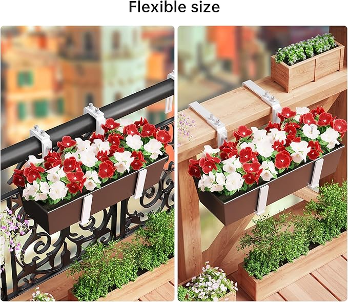 Y&M Adjustable Window Box Brackets for Planter Box, Heavy Duty Wall Mounted Hooks Hangers for Flower Baskets Holder Durable, Hanging Brackets for Fence Patio Garden Balcony(4 Packs)