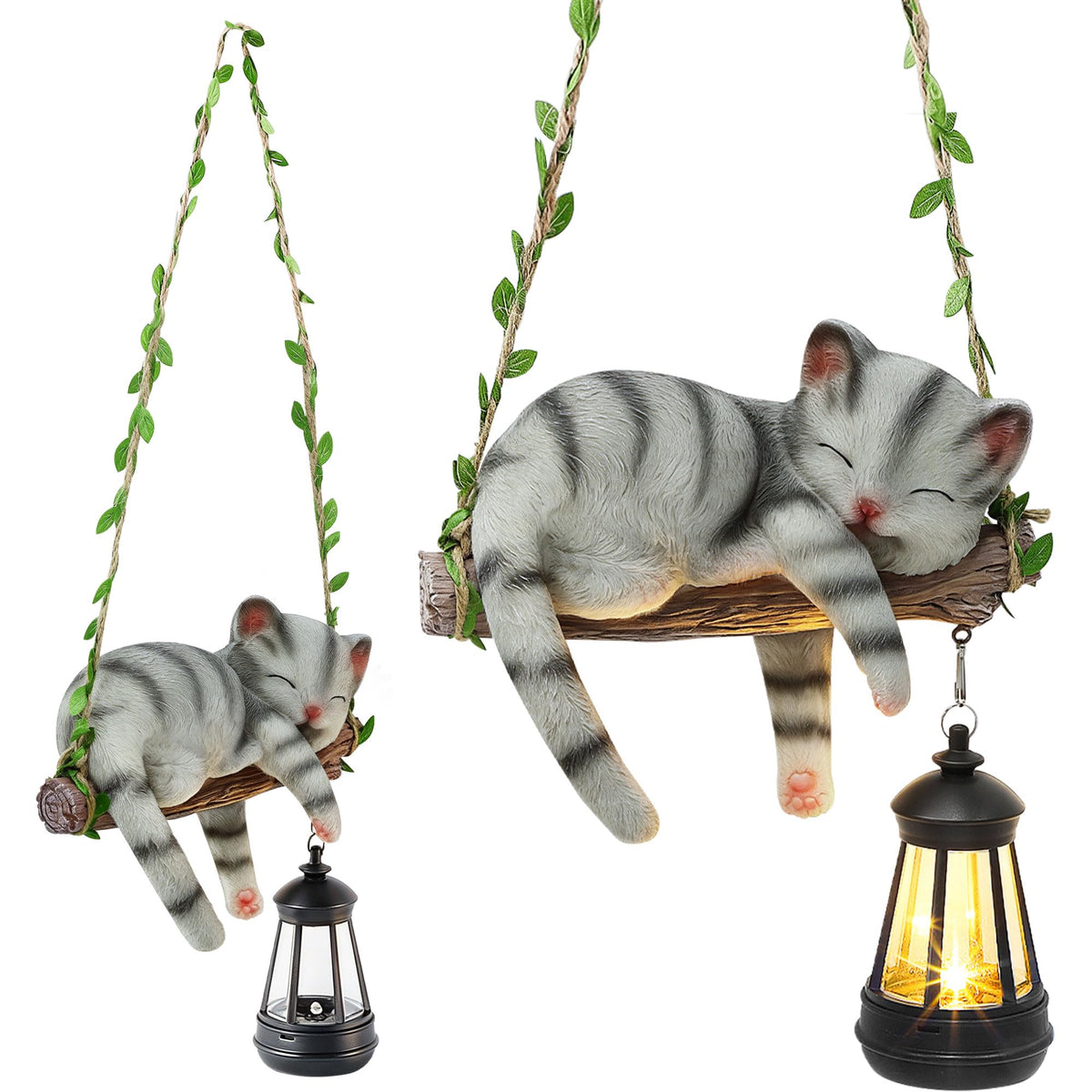 ZaaYee Solar Lighted Garden Outdoor Statue, Hanging Swing Lying Style