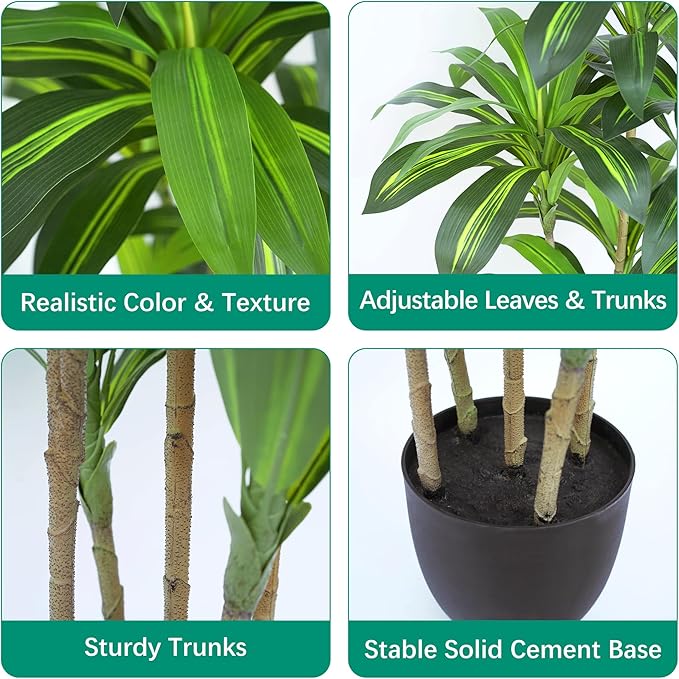 Waoops Artificial Plants 6Ft Dracaena Fragrans Faux Trees with 8 Heads Fake Tree for Home Decor Indoor or Outdoor Office Decoration Housewarming Gift