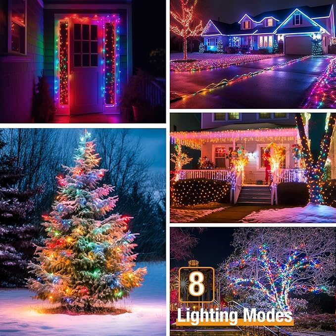 2 Pack Solar String Lights for Outside - 160LED 66FT Solar Fairy Lights Outdoor Waterproof 8 Modes, Copper Wire Solar Powered Twinkle Lights for Tree Garden Christmas Wedding Party Decor, Multicolor