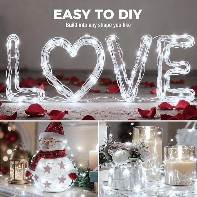 litogo 24 Pack 7FT 20 LED Fairy Lights Battery Operated, 3 Lighting Modes, Bulk Mini Twinkle String Lights Waterproof Silver Wire for Weddings Mason Jars Party Christmas Decorations-Cold White