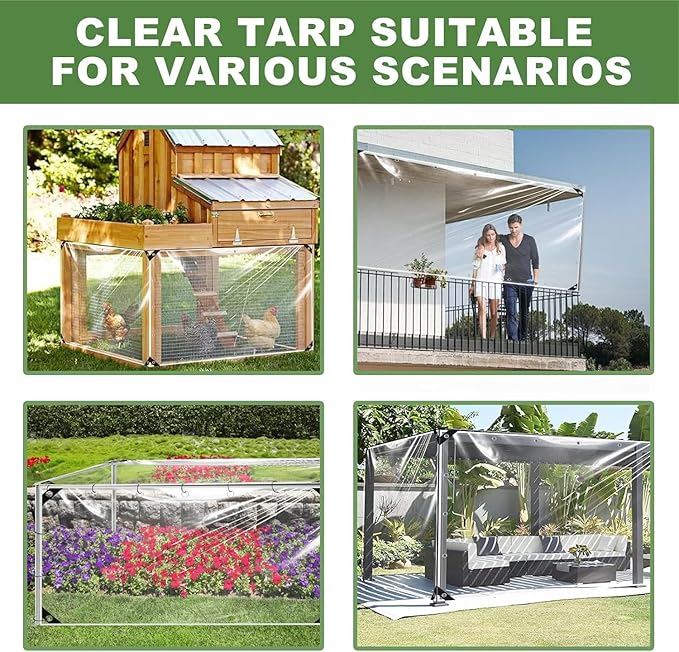 8x16ft Clear Tarp with Grommets Cover,Clear Tarpaulin Tear Waterproof Heavy Duty with Resistant PVC Vinyl Tarps,20mil Reinforced Edges Outdoor Waterproof Tarps,Greenhouse, Patio and Porch