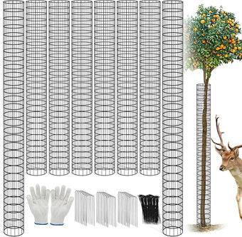 8 Pcs Metal Tree Trunk Protector Guard, 48" Mesh Tree Guards Trunk Protector with Zip Ties, Glove & Metal Stake, Tree Protector from Deer, Protect Bark & Saplings from Mower, Deer & Other Animals