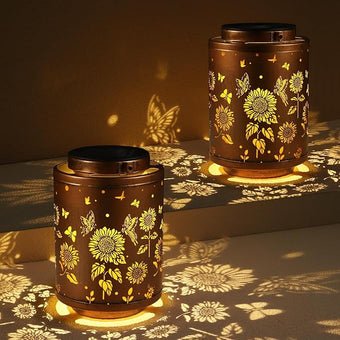 Tepaken 2 Pack Solar Outdoor Lanterns, Garden Decor LED Light Hanging Waterproof Solar Metal Lantern Birthday Gifts for Women Mon Grandma Sunflower Solar Lights Outdoor Decoration(Butterflies)