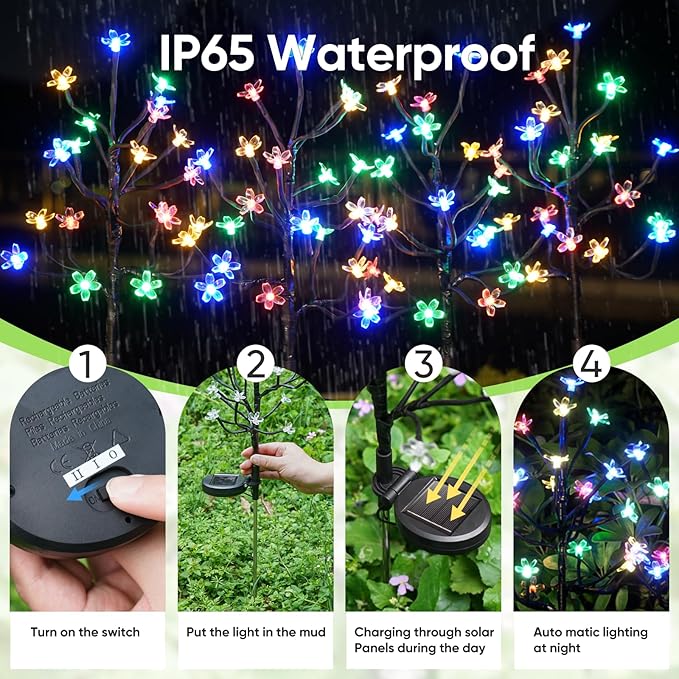 IUEECEN Solar Garden Lights Waterproof, Solar Lights Outdoor Decorative 4Pack,80Led Solar Powered Flowers Garden Decor,Fairy Lights Yard,Pathway,Outside Decorations,Gardening Gifts for Women Mom