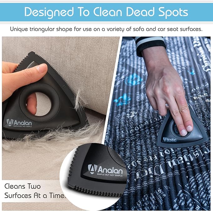Analan Mini Pet Hair Remover for Car Detailing Supplies, Carpet Dog Hair Remover for Car Interior, Triangle Dog Hair Remover for Auto Detailing, Couch, Furniture, Lint, Carpet (Jet Black)