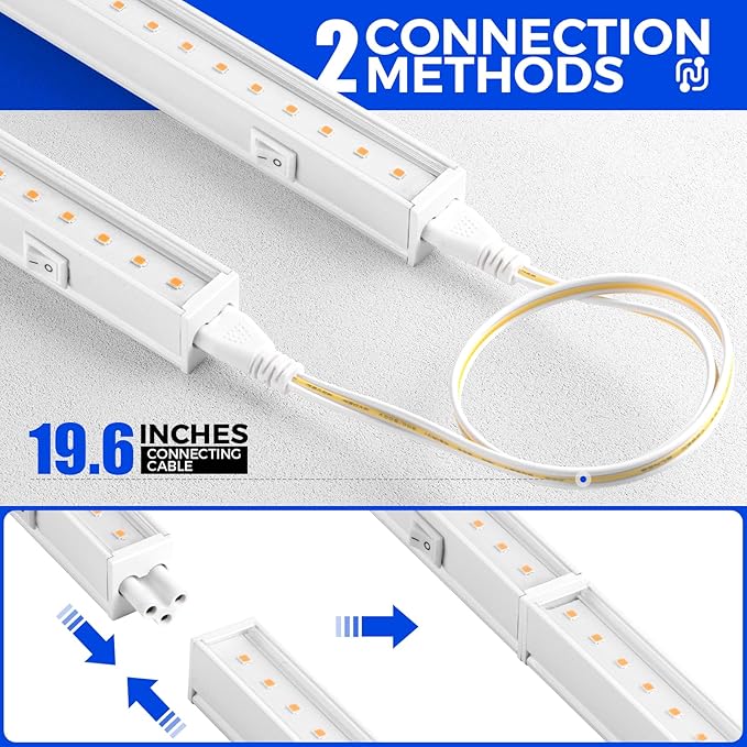 Barrina Grow Light for Indoor Plants, Full Spectrum Sunlight, 1ft Grow Lamp, LED Grow Light Bulbs, T5 Grow Light Strip, Plug and Play, Pinkish White, 4-Pack