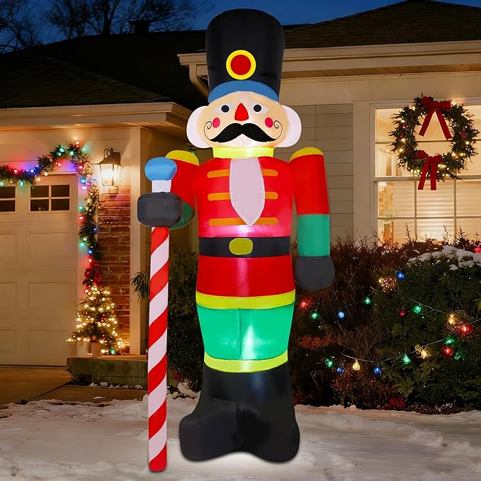 yofit 8 FT Christmas Inflatable Nutcracker Soldier Outdoor Decorations, Blow Up Decorations Santa Soldier with LED Lights for Yard Lawn Garden Holiday Party