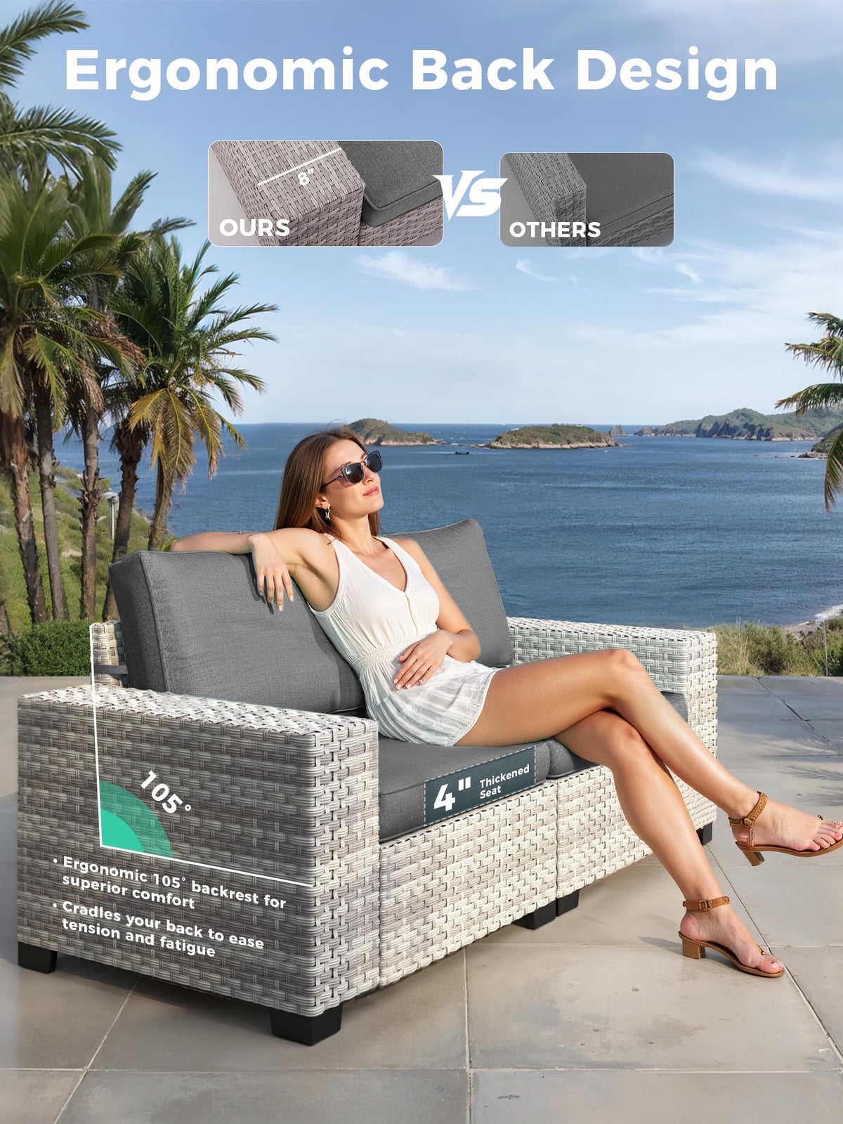 7 Piece Outdoor Wicker Patio Furniture Set with Fire Pit Table