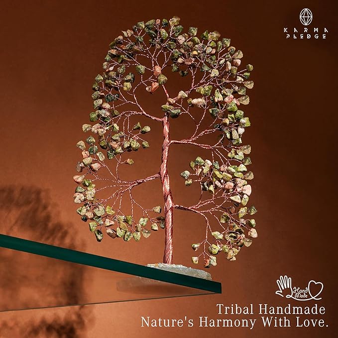 Crystal Trees for Home and Office Decoration, Unakite Chakra Healing Crystals Feng Shui Handmade Trees for Positive Energy, Money, Good Luck, Christmas Decor, Birthday Gifts for Women, Mom