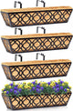 Y&M 24in Window Planter Box 4Pcs Iron Railing Planter with Coco Liner for Outdoor Balcony Rail, Fence, Porch, Patio