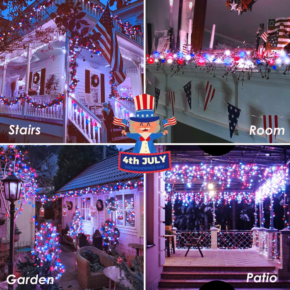 200 LED Connectable String Lights, 66FT American Flag Lights Outdoor Indoor